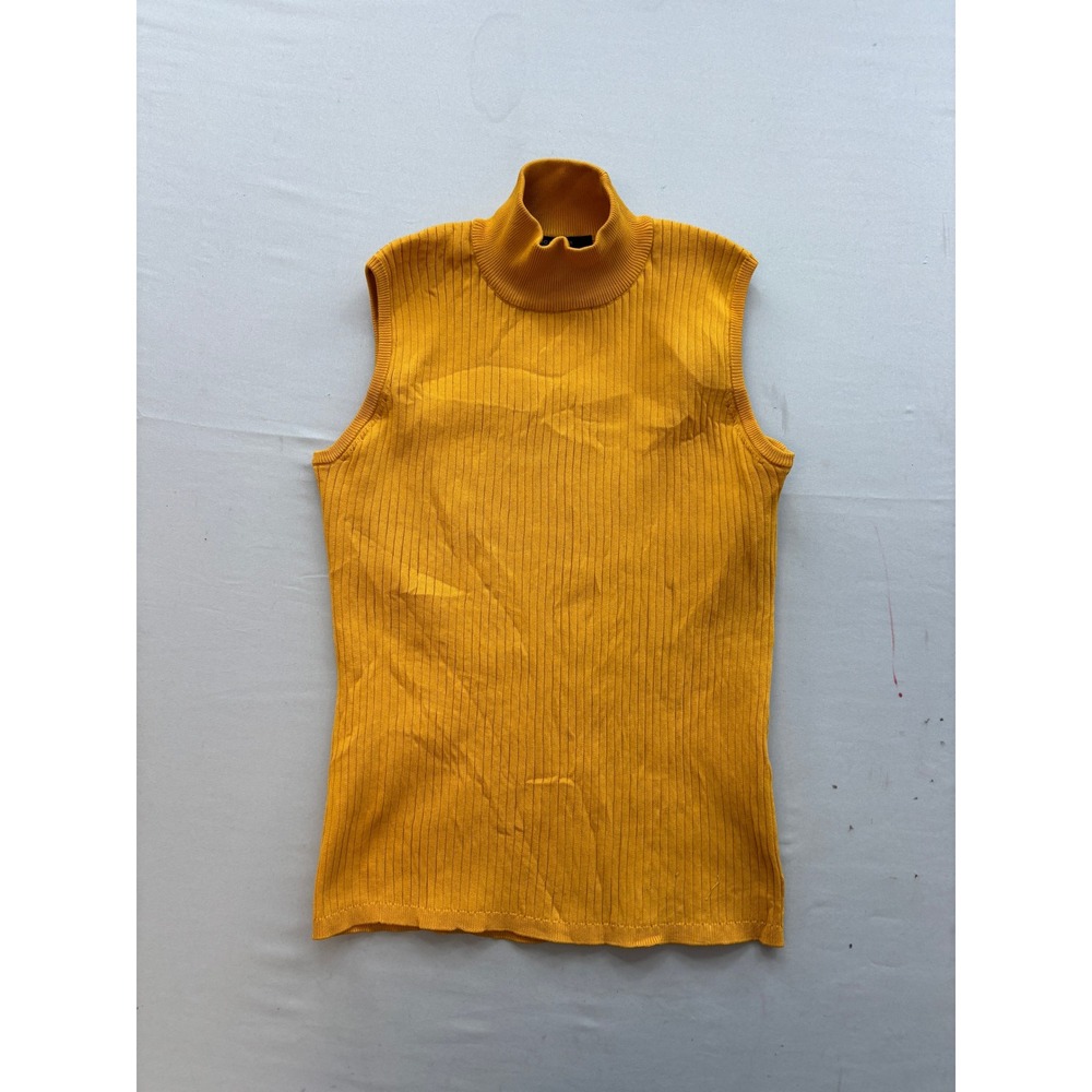 Marc New York Andrew Marc Womens Ribbed Sleeveless Mock Neck Sweater Yellow S
